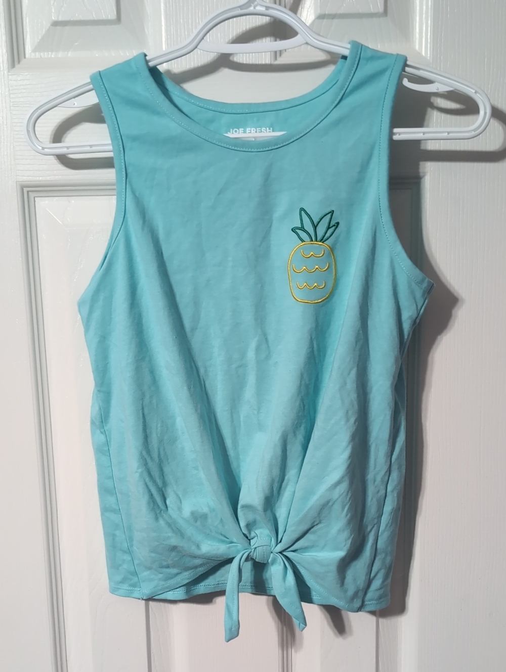 Joe Fresh Aqua Tie-Front Tank with Pineapple Embroidery